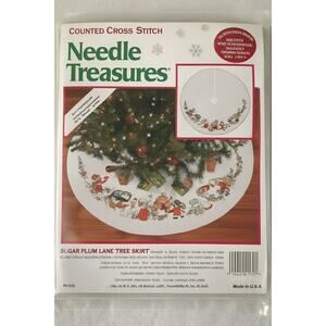 Vintage Needle Treasures 48" Sugar Plum Lane Christmas Tree Skirt Cross Stitch